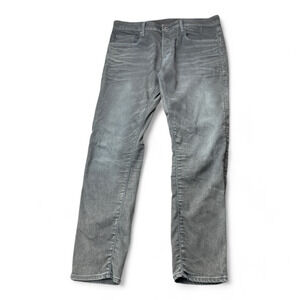 G Star Raw Jeans Mens 36x30 Gray Denim 3301 Slim Button Fly Faded Whiskered